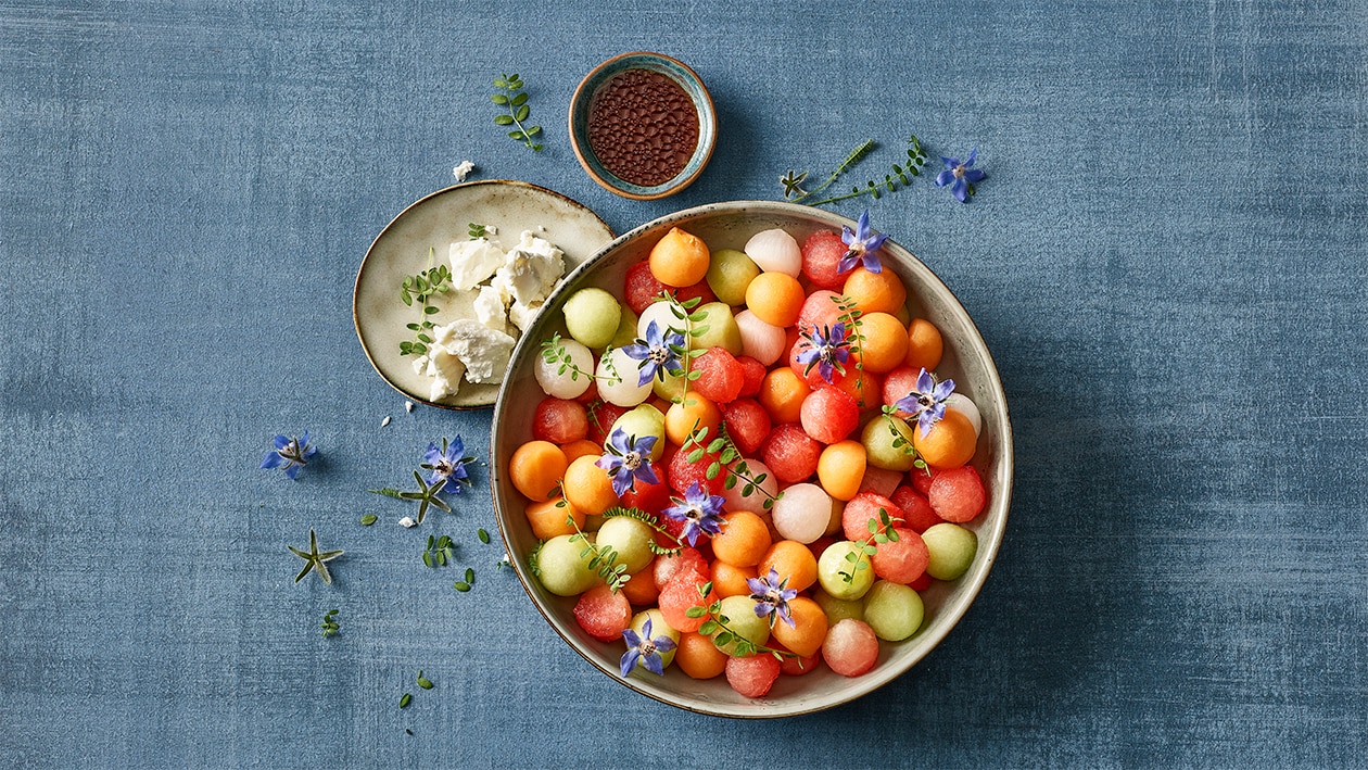 Melonenperlen mit Feta und Balsamico-Vinaigrette – Rezepte