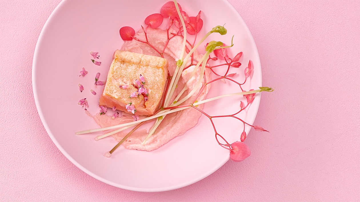 Sautierter Lachs mit Kohlrabi-Apfel-Rosen-Crème – Rezepte